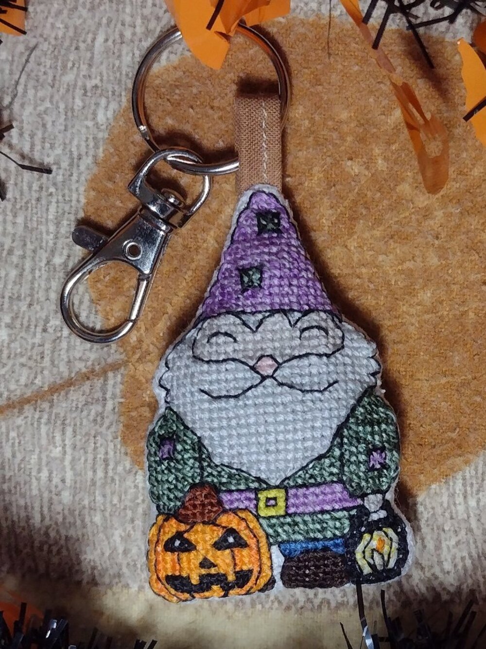 Happy Gnome Halloween Keychain Car Decor, Glow In The Dark, Pumpkin, Handmade